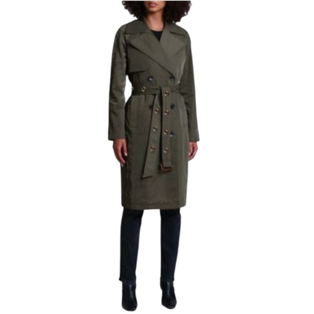 NET Avec Les Filles Belted Water Resistant Trench Coat Feminine Metallic Lining